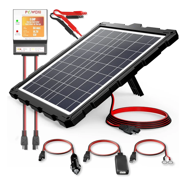 Powoxi Upgraded 20W Solar Battery Charger Maintainer | External Smart 3-Stages PWM | Car Marine Motorcycle RV