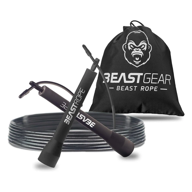 Beast Gear Skipping Rope - Steel Speed Jump Ropes for Adult Fitness - Lightweight Adjustable Workout Equipment - Hiit W/Bonus Screws & Caps