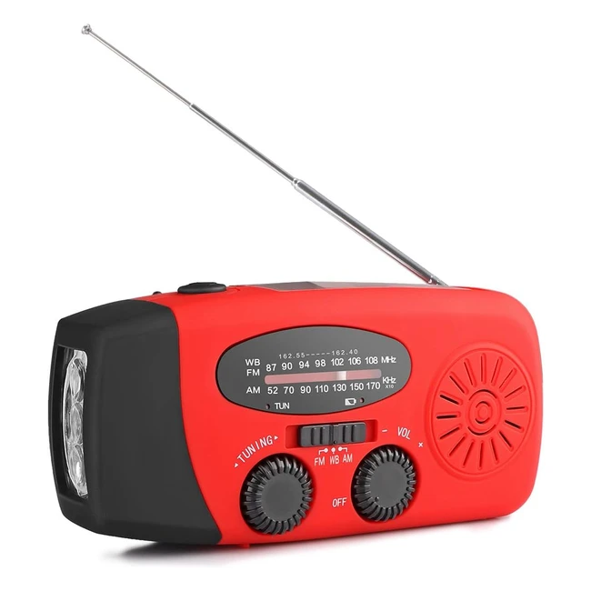 Radio Solaire Portable Manivelle Auto-alimentée AM/FM/NOAA avec Lampe de Poche et Chargeur de Téléphone - Randonnée Camping