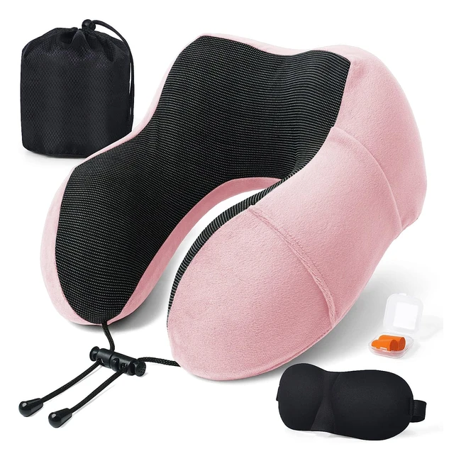 Cuscino da viaggio cervicale Somlaw - Comfort e supporto - Memory Foam - Con maschera per gli occhi e tappi per le orecchie - Borsa inclusa