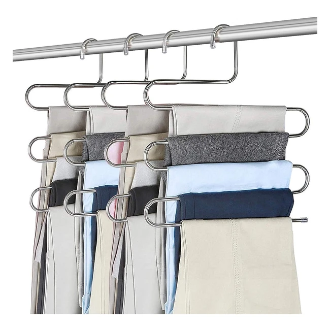 Zriey 4 Pack Trouser Hangers - Space Saving Non-Slip Multi-Function Pant Hange