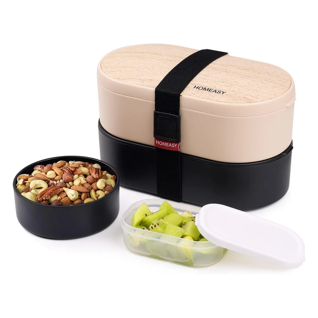Fiambrera Bento Box Japonesa 1200ml - Recipientes Hermeticos - Apto Microondas y Lavavajillas