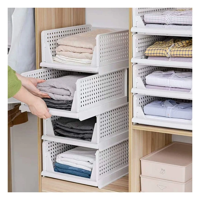 Wardrobe Storage Box 4 Set - Stackable Drawers for Clothes Organization - White