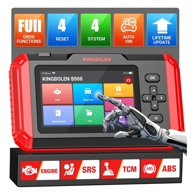 Valise Diagnostic Auto Kingbolen S500 - Outil de Diagnostic OBD II du 4 Système avec Réinitialisation de l'Huile, ABS, SRS, Boîte de Vitesses