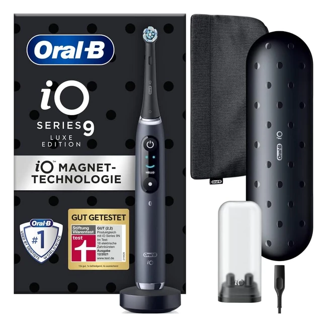 Oral-B IO Series 9 Luxe Edition Elektrische Zahnbürste 7 Reinigungsmodi für Zahnpflege Magnetische Technologie 3D-Analyse Farbdisplay Lade-Reiseetui Beauty Bag Black Onyx