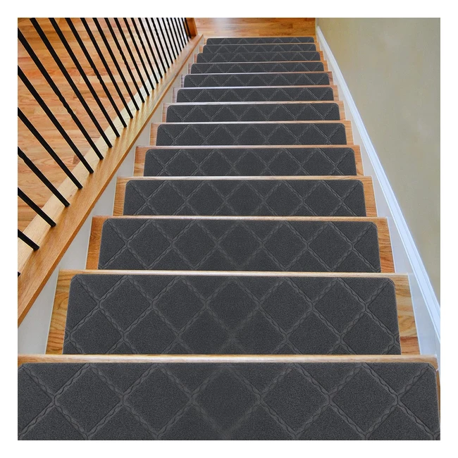 Triceratops 8x 30 14-Pack Carpet Stair Treads - Non-Slip, Removable & Washable - Perfect for Pets & Elders - Gray