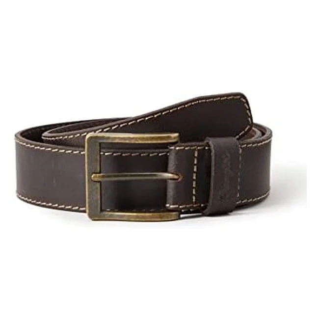 Wrangler Men's Stitched Belt Brown 115cm - Premium Leather, Brushed Brass Buckle