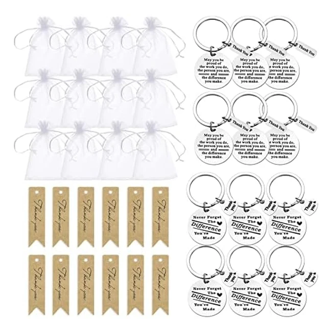 Gaditiek 12-Piece Thank You Keychain Gifts - Inspirational Keychain for Coworkers, Bosses, Teachers - Office Christmas Gifts