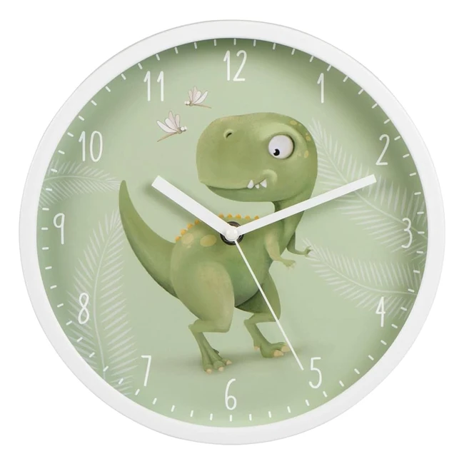 Orologio da parete per bambini Happy Dino Hama - Movimento al quarzo silenzioso - Design allegro - Diametro 25 cm - Colore verde