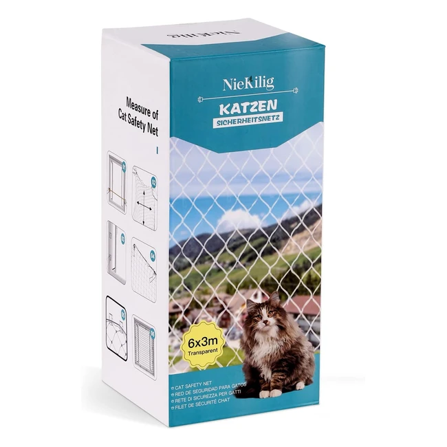 Red de proteccin para gatos Niekilig - Sin taladro - 6x3m - Transparente