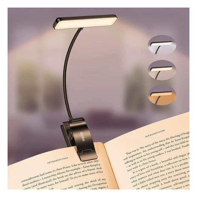 Luz de Lectura LED Gritin 19 LED USB Recargable 360 Flexible - Protección Ocular - Atenuación Continua - Larga Duración