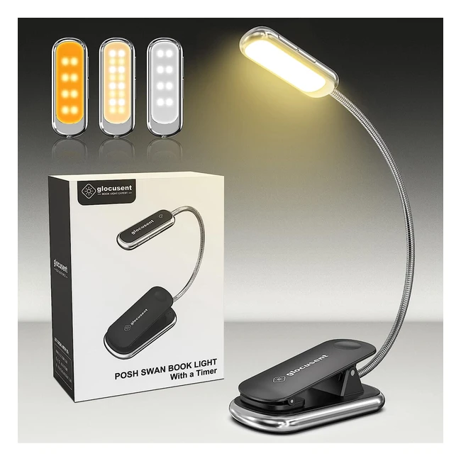 Lampada da lettura Glocusent Posh Premium con timer - Luce da lettura ricaricabile 16 LED - Cura degli occhi - 3 colori - 5 toni luminosità