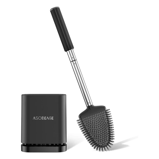 Asobeage Toilet Brush Set - Quick Drying Holder - Durable & Effective - Soft Brush Fibers - Nonslip Handle