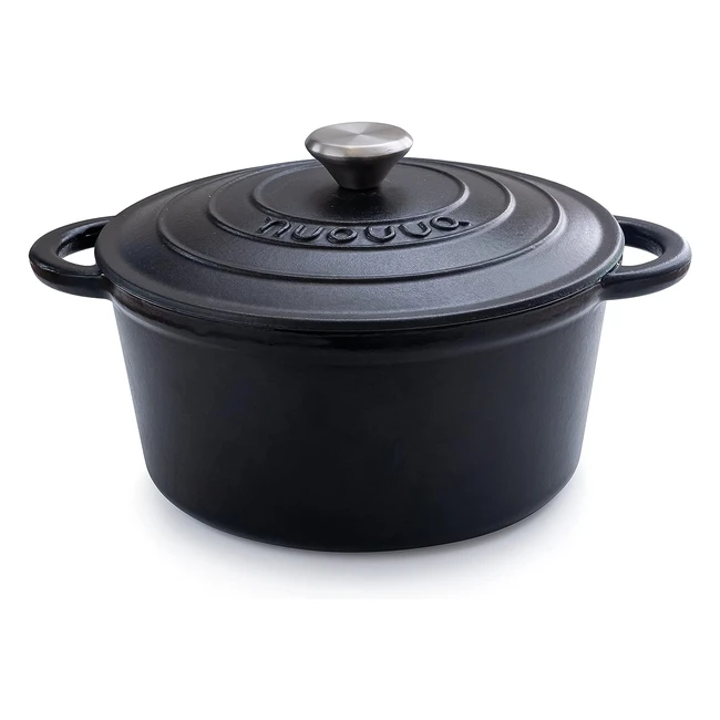 Nuovva Cast Iron Pot with Lid - Nonstick Enamelled Casserole Pot - Sturdy Dutch Oven Cookware - 4.7L 24cm - Black