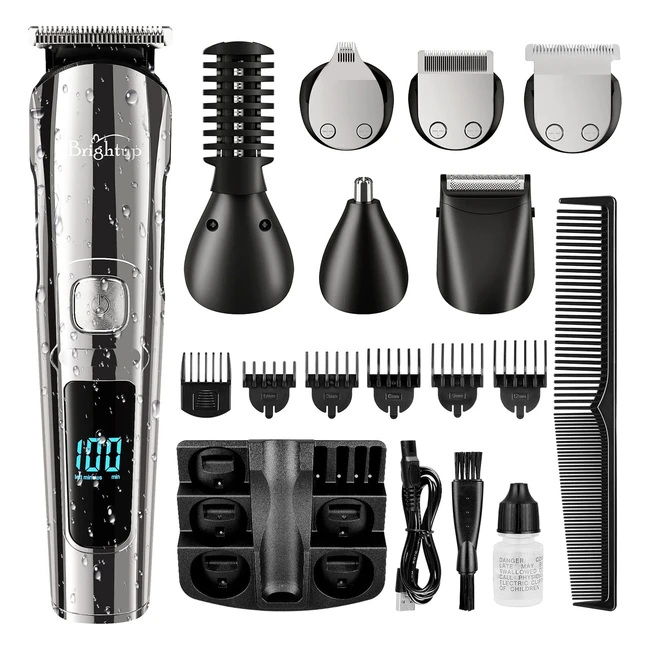 Brightup Beard Trimmer for Men - 19 Piece Grooming Kit - IPX7 Waterproof - LED Display - USB Rechargeable