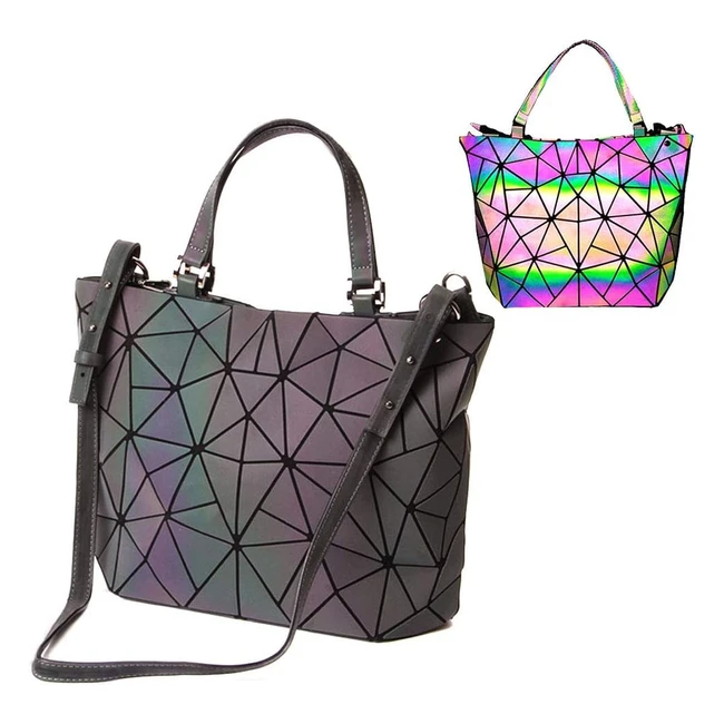 Borsa a mano geometrica luminosa in ecopelle per donna - Moda tote bag