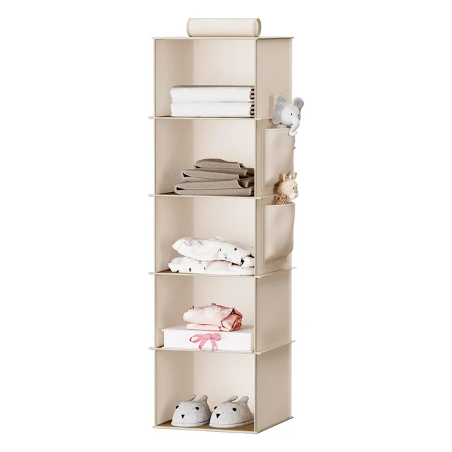 Youdenova Hanging Storage 5 Shelves Wardrobe Organizer - Foldable Side Pockets