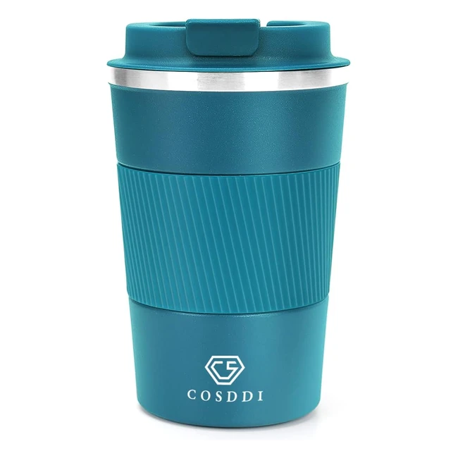 CS COSDDI Travel Mugs - Insulated Coffee Cup with Leakproof Lid - Stainless Steel - Hot and Cold Beverages - Blue - 380ml