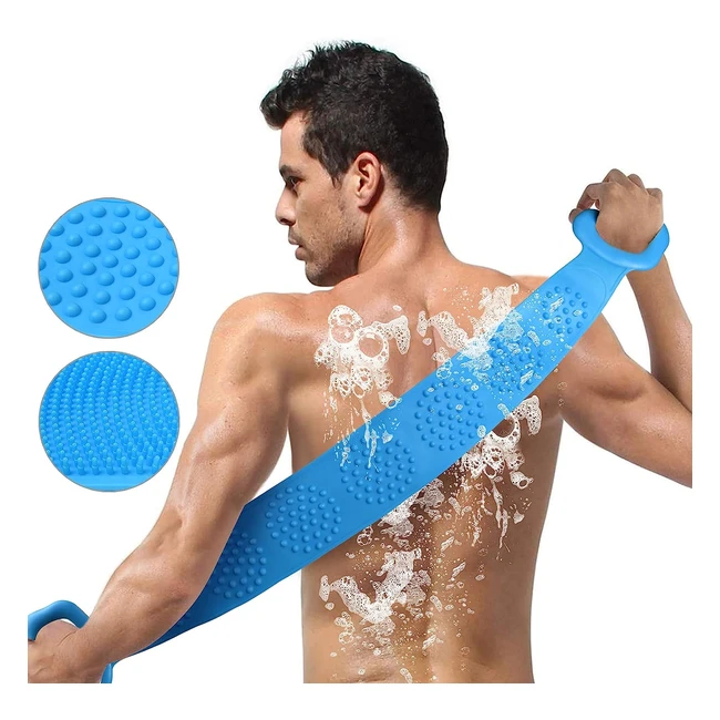Uraqt Rückenbürste 73 cm Länge Massagebürste Silikon Bürste zur Körperpeeling Bad Dusche Waschen Hilfe zur Entfernung abgestorbener Haut Blau