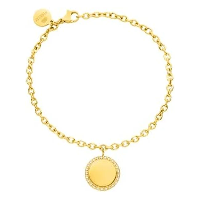 Purelei Glorious Armband Gold - Damen Armband aus Edelstahl 18K vergoldet mit Schmucksteinen - Wasserfester Schmuck mit Coinanhänger - 16-19 cm verstellbar