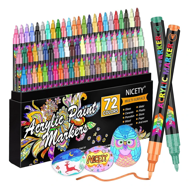 Nicety Acrylic Paint Pens Set - 72 Colours - Extra Fine Tip - Water Based - for 