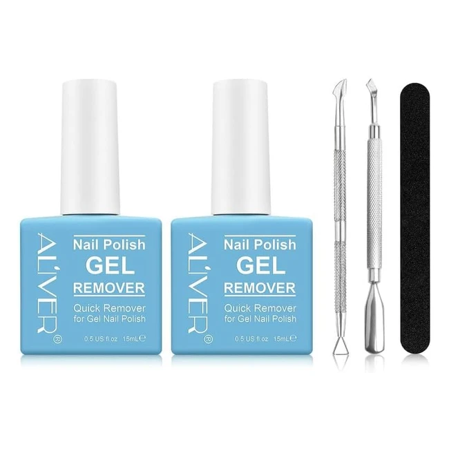 Quick & Easy Nail Polish Remover - 2 Pack - Peel Off in 35 Min - No Damage - Includes Nail File, Cuticle Pusher, Scraper