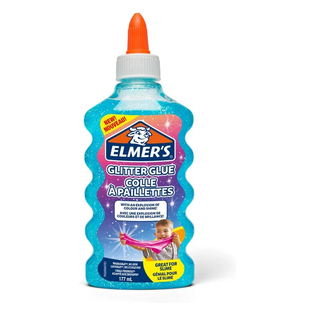 Elmers PVA Glitter Glue Blue 177ml - Washable Kid-Friendly Great for Slime  