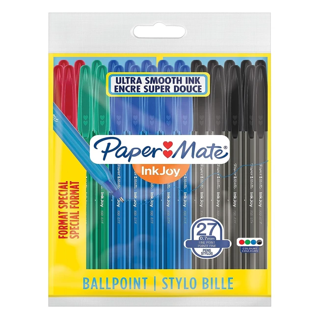 Paper Mate InkJoy 100ST Ballpoint Pens - Fine Point 0.7mm - Assorted Business Colors - 27 Count