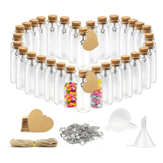 Lot de 32 petites bouteilles en verre 40ml avec bouchon - Idéal pour mariages et cadeaux