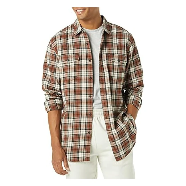 Amazon Essentials Men's Regular-Fit Long Sleeve Flannel Shirt - Brown Plaid