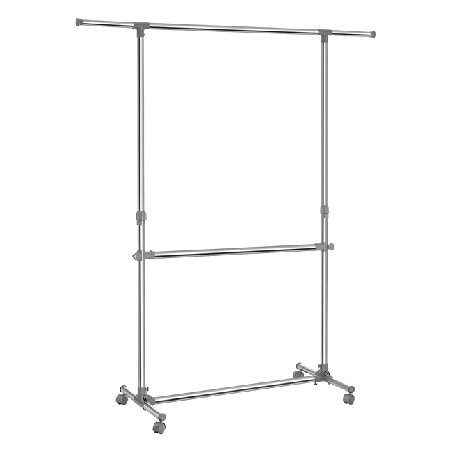 Songmics Double Clothes Rail Clothing Rack | Extendable Top Rail | Height Adjustable | Silver & Grey LLR401