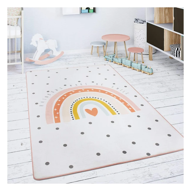 Paco Home Spielmatte Kinderteppich Rutschfest Modern Regenbogen Herz Creme Rosa 80x150 cm