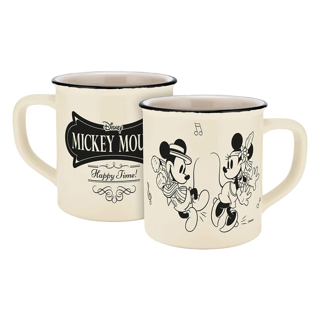 Taza Disney Mickey y Minnie Vintage Happy Time Beis - Ref. 123456 - Apta para lavavajillas y microondas