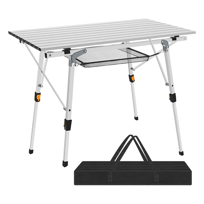 Nestling Folding Picnic Table - Aluminum Table for Outdoor Dining - Adjustable Height - Silver