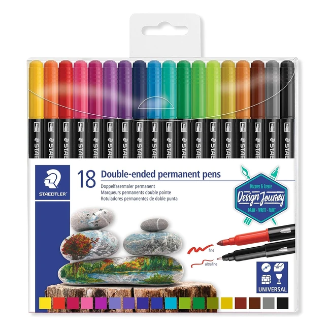 Staedtler 3187 TB18 Double Ended Permanent Pens - Assorted Colors (Pack of 18)