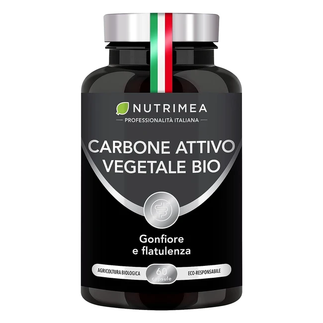Carbone Vegetale Attivo Bio - Gonfiore Addominale e Flatulenza - 60 Capsule - Nutrimea