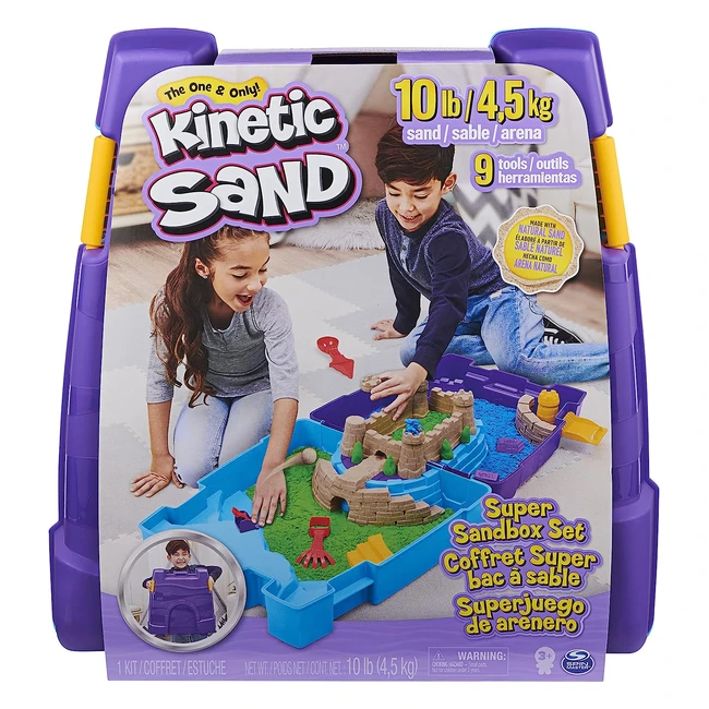 Kinetic Sand Super Sandbox Set - 10lbs of Kinetic Sand - Portable Sandbox - 10 Moulds and Tools - Sensory Toys for Kids