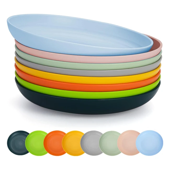 Assiette en plastique Berglander 23cm - 8 couleurs, réutilisable et robuste - Service de vaisselle pour nouilles, apéritif, dessert, céréales - Sans BPA, passe au micro-ondes, passe au lave-vaisselle
