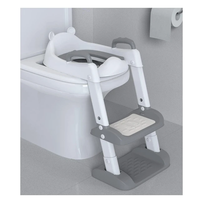 Réducteur toilette enfant avec marches et coussin - Hauteur réglable et pliable - Antidérapant - Blanc/Gris