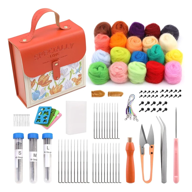 QZMA Needle Felting Kit - 20 Colors Set - Starter Kit for DIY Craft - Portable S