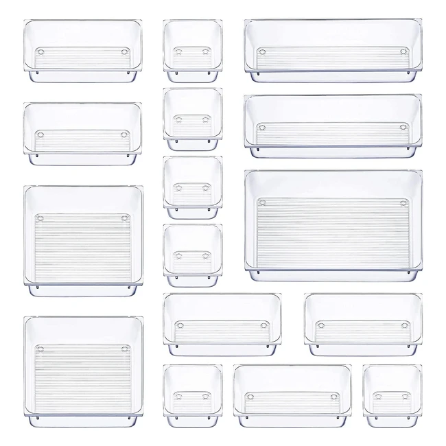 Organisateur de tiroir transparent - Zeyxinh 16 pièces - Rangement pour cosmétiques, bureaux, chambres
