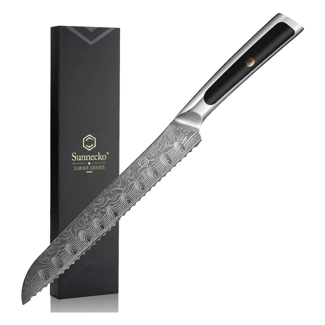 Couteau à pain Sunnecko 20 cm en acier damas 67 couches - Cuisine professionnelle avec manche ergonomique