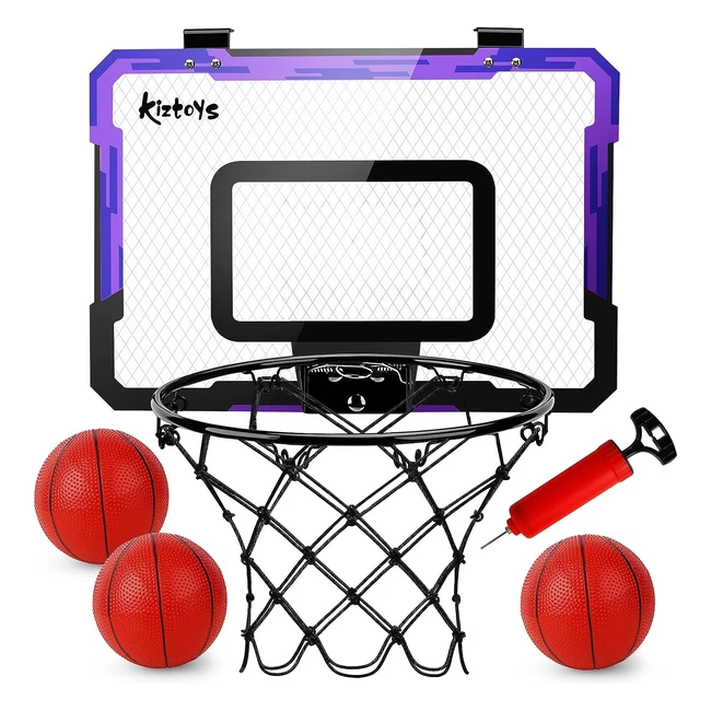 Kiztoys Basketball Hoop for Kids - Indoor Wall Mounted Toy Set with 3 Balls, Net, and Pump