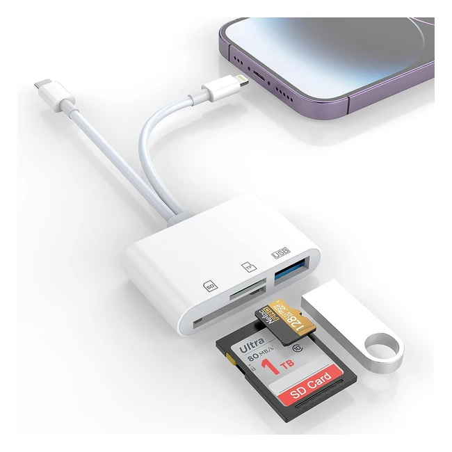 SD Card Reader for iPhone/iPad Lightning USB C Connector to SD/TF Card Reader USB Adapter