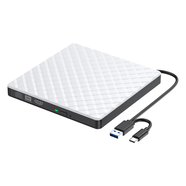 Slim External DVD Drive USB 3.0 CD/DVD RW Burner for Laptop/Desktop - Fast Data Transfer