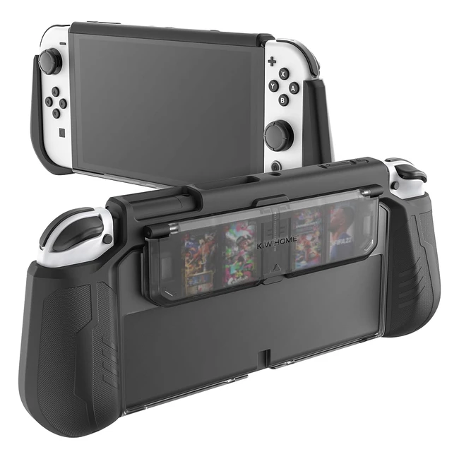 Funda Kiwihome para Nintendo Switch OLED 2021 - Soporte para Tarjetas de Juego - Diseño Abatible - Agarre de TPU - Negro