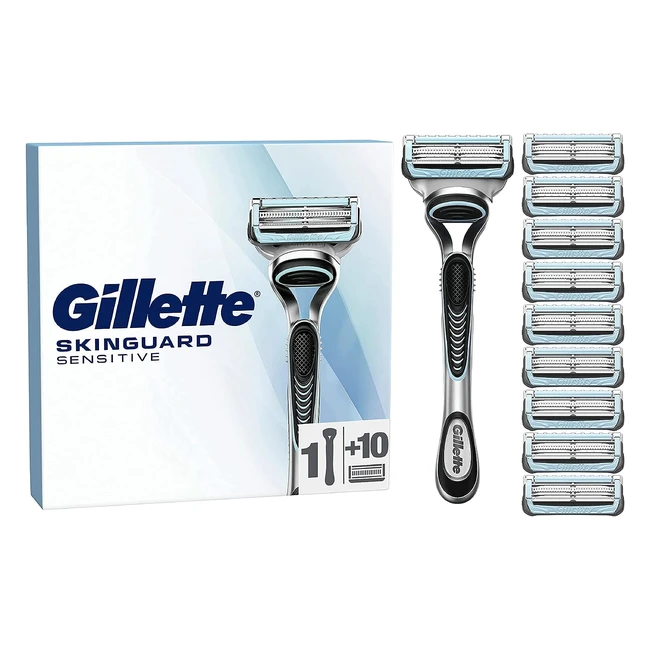 Gillette Skinguard Sensitive Men's Razor - Skin Irritation - 1 Handle + 10 Blade Refills
