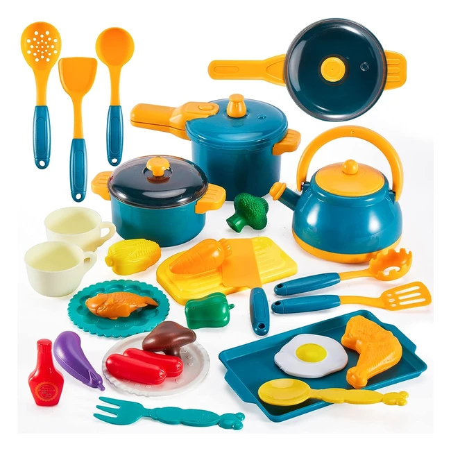 Set de utensilios de cocina para niños Linfun - Accesorios de cocina, ollas y sartenes de juguete - Regalo para niños y niñas de 3 a 5 años