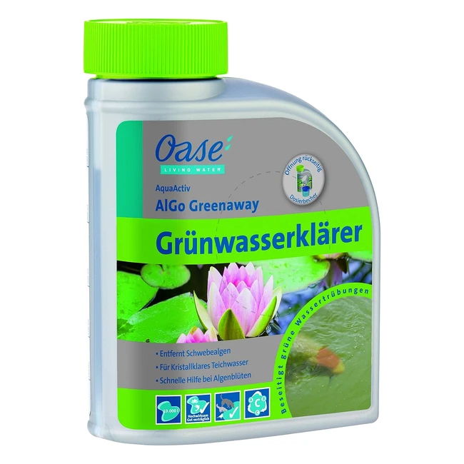 Oase AquaActiv Algo Greenaway 500 ml - Effektiver Teichpflegemittel gegen Schwebealgen und grünes Teichwasser