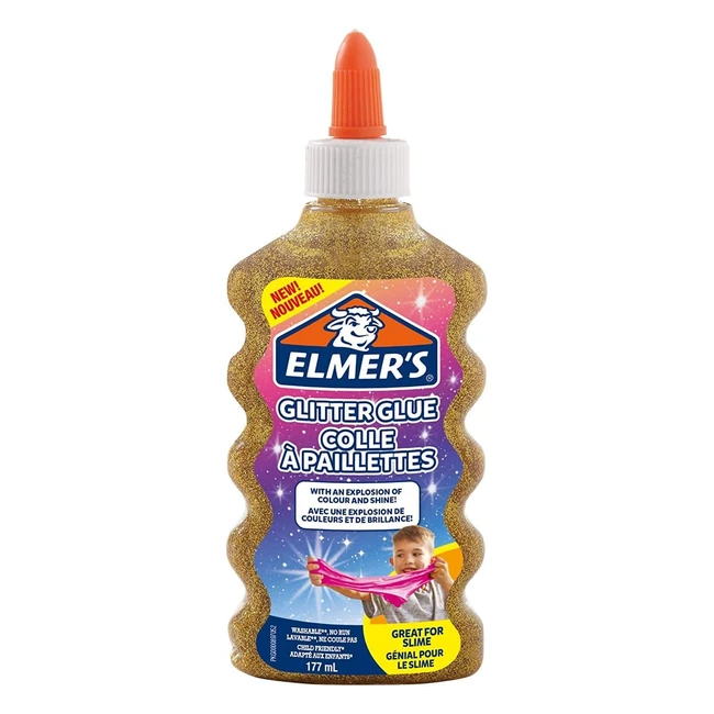 Elmers PVA Glitter Glue Gold 177ml - Washable Kid-Friendly Great for Slime  